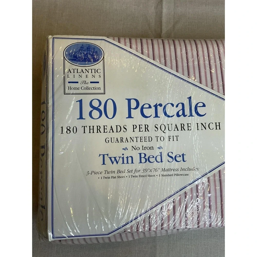 Atlantic Linens Twin Bed Sheet Set 180 Cotton Percale Striped 39 X 76